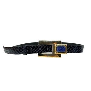 Vintage Salena's Collection 1986 Snakeskin Skinny Belt with Blue Lapis Buckle